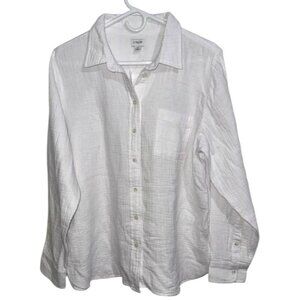 J.Crew White Button-Up Shirt XL 100% Cotton Long Sleeve Collared Lightweight